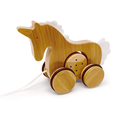 Kinderfeets 3614 Kids Rolling Bamboo Push and Pull Animal Toy Figure, Unicorn