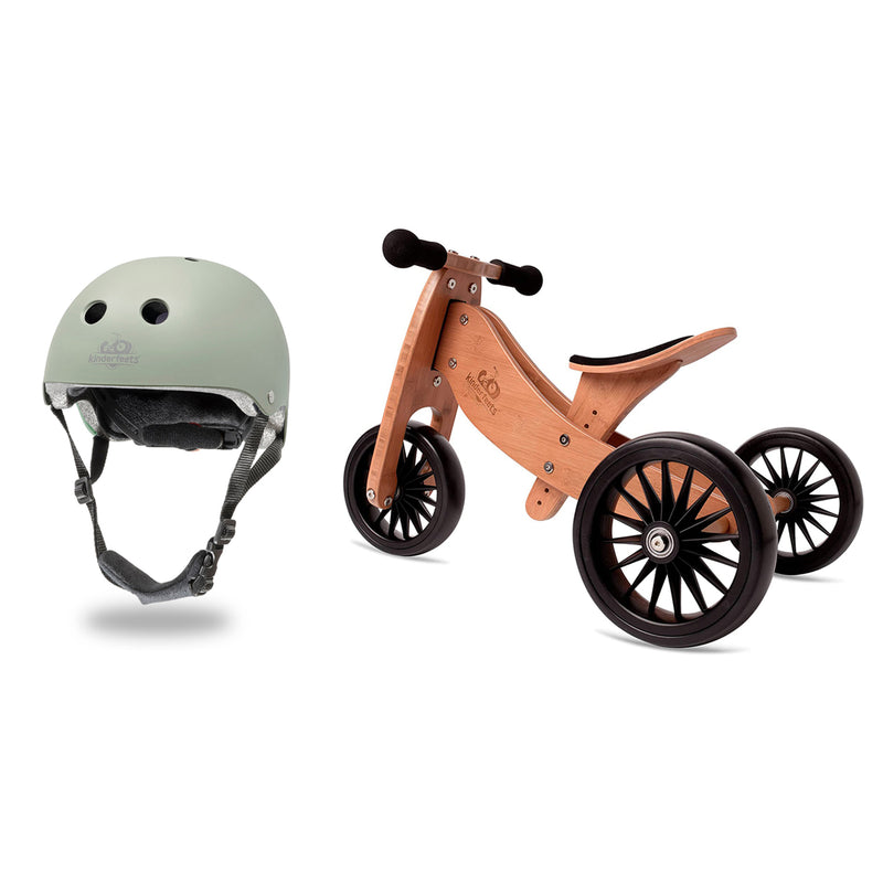 Kinderfeets Sage Adjustable Kids Helmet Bundle with Brown Balance Trike Tricycle - VMInnovations