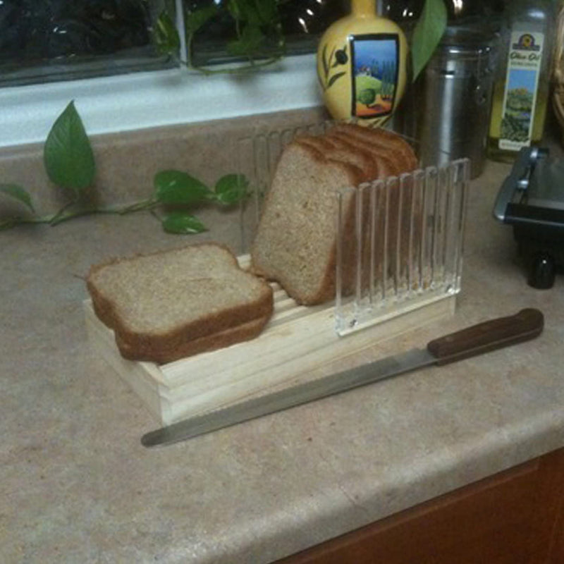 Norpro Wooden Bread Slicer with Clear Acrylic Slice Guider & Crumb Catcher Tray