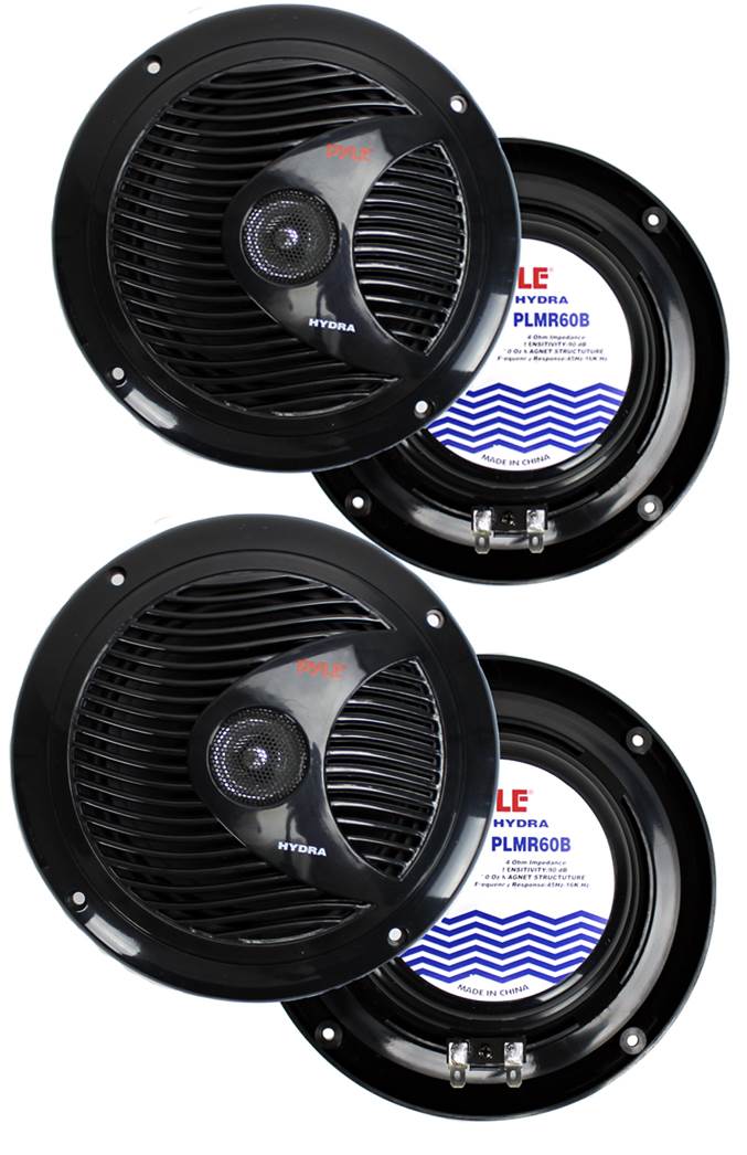 4) PYLE PLMR60B 6.5" 300W Marine/Boat Dual Cone Waterproof Speakers TWO PAIR