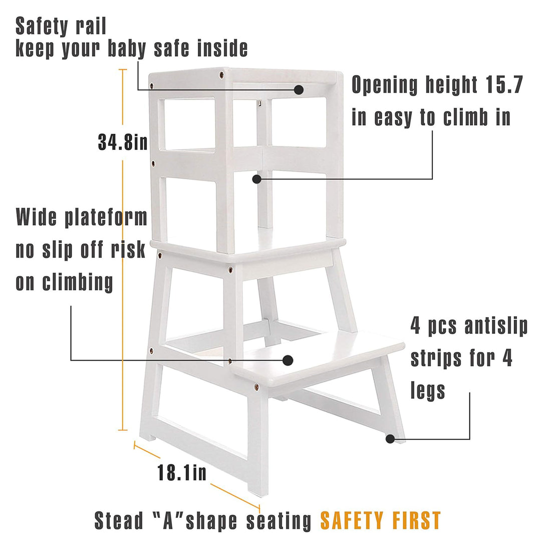 SDADI Kids Kitchen Step Stool Holds up to 150 Pounds with Safety Rail, White