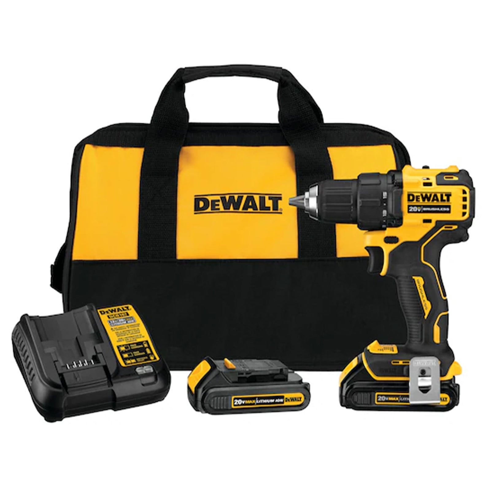 DeWalt ATOMIC 20 Volt 0.5 Inch Brushless Motor Drill Driver Kit Hand Tool Set - VMInnovations