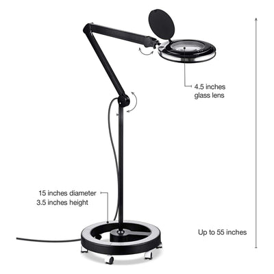 Brightech Lightview Pro Magnifying Floor Lamp with Rolling Wheel Base, Black