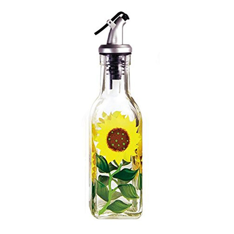Grant Howard 39152 Hand Painted Sunflowers Glass Oil Vinegar Cruet Bottle, 6 Oz