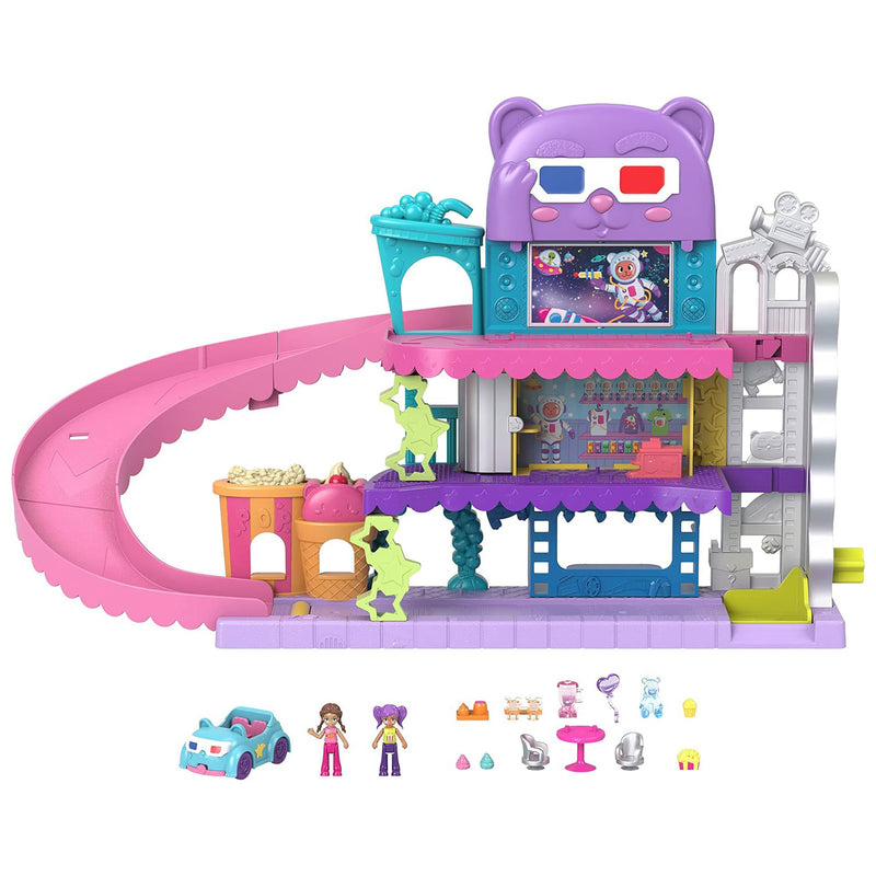 Polly Pocket Pollyville Drive In Movie Theater with 2 Micro Dolls and Toy Car