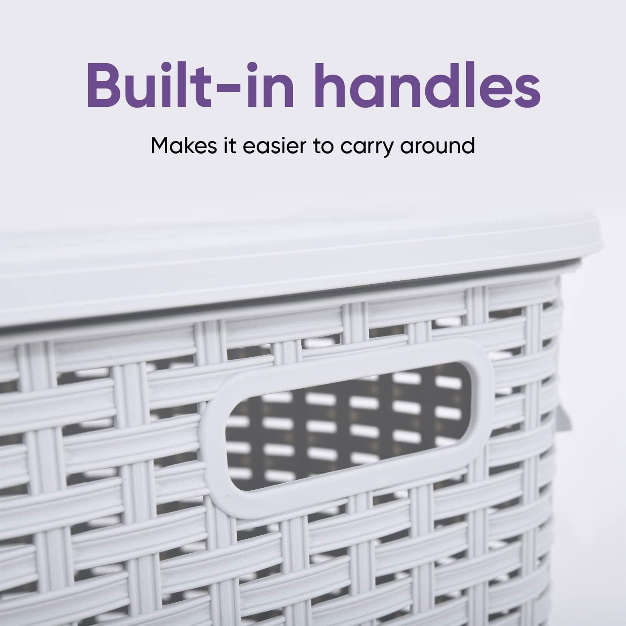 Superio 52 Liter Wicker Design Corner Laundry Hamper with Lid and Handles, White - VMInnovations