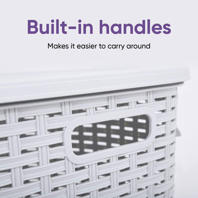 Superio 52 Liter Wicker Design Corner Laundry Hamper with Lid and Handles, White - VMInnovations
