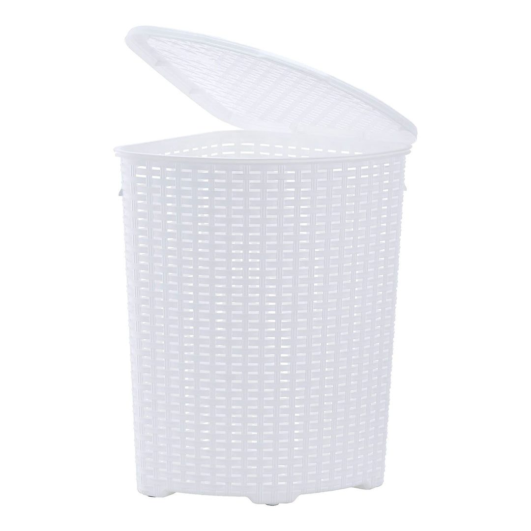 Superio 52 Liter Wicker Design Corner Laundry Hamper with Lid and Handles, White