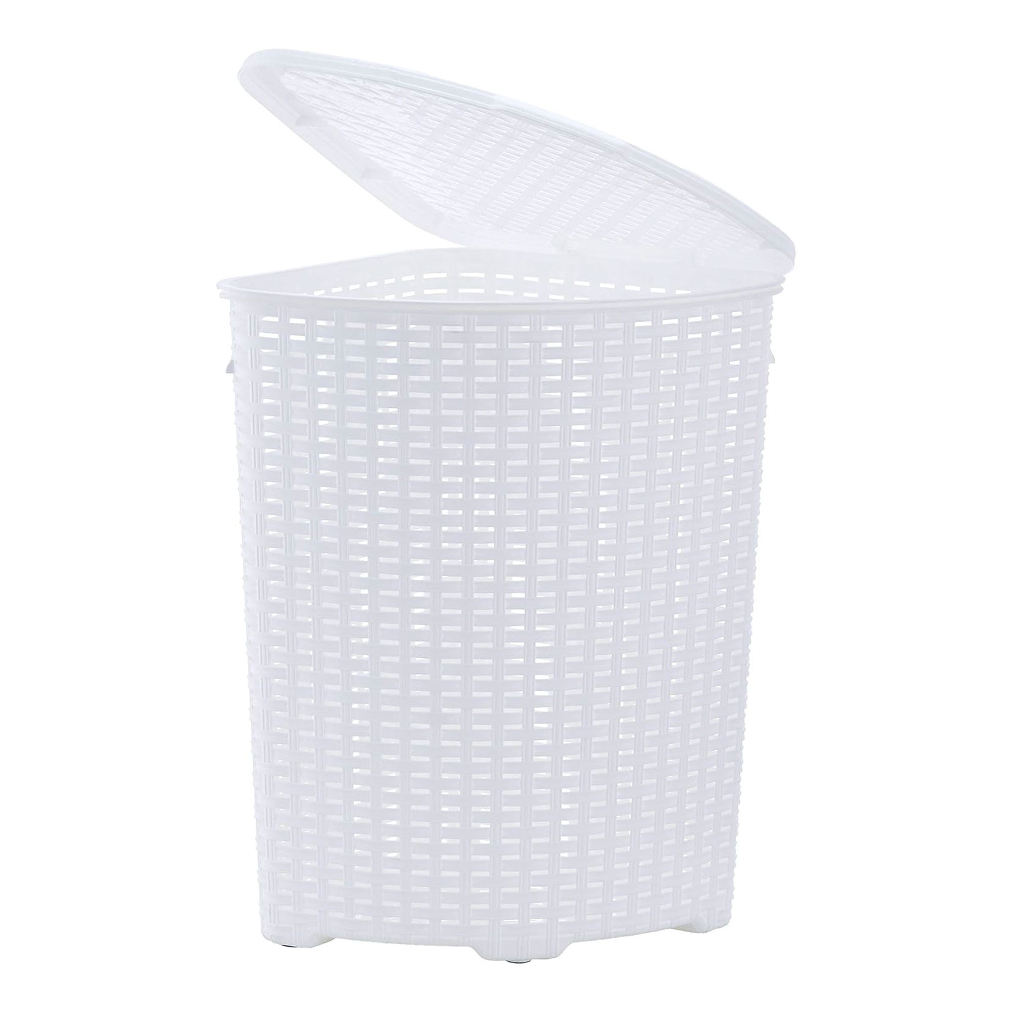 Superio 52 Liter Wicker Design Corner Laundry Hamper with Lid and Handles, White - VMInnovations
