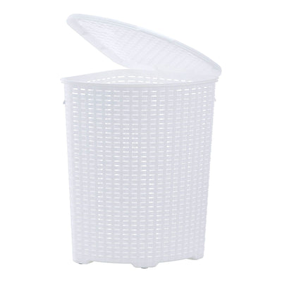 Superio 52 Liter Wicker Design Corner Laundry Hamper with Lid and Handles, White - VMInnovations