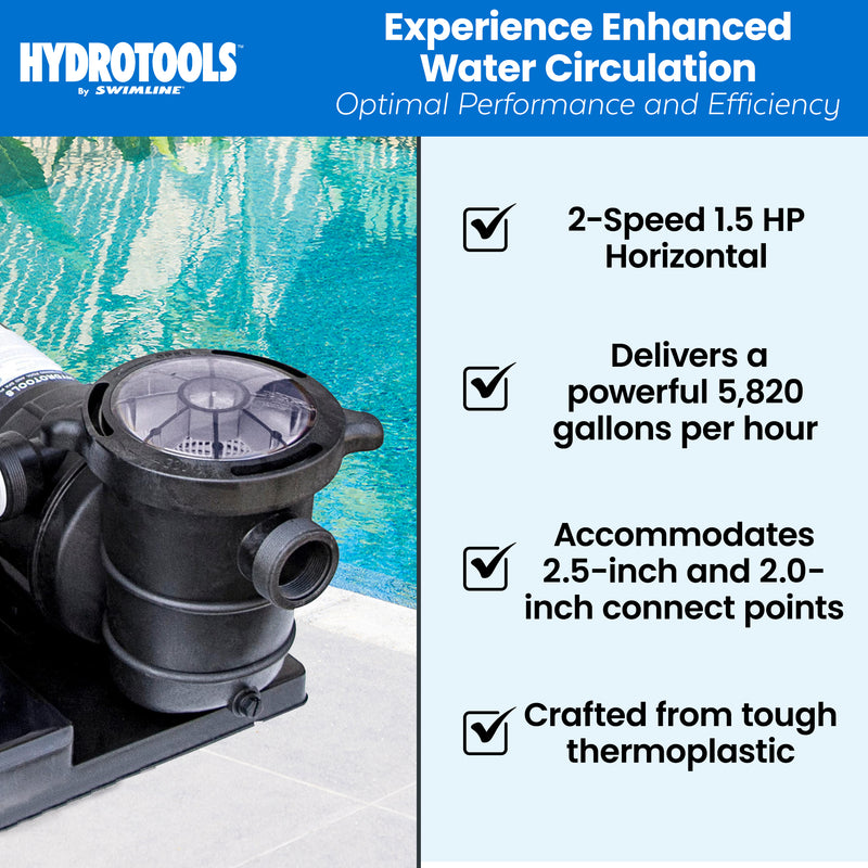 Swimline HydroTools Hydro Flo 1.5 HP 5820 GPH 2 Speed Horizontal Discharge Pump