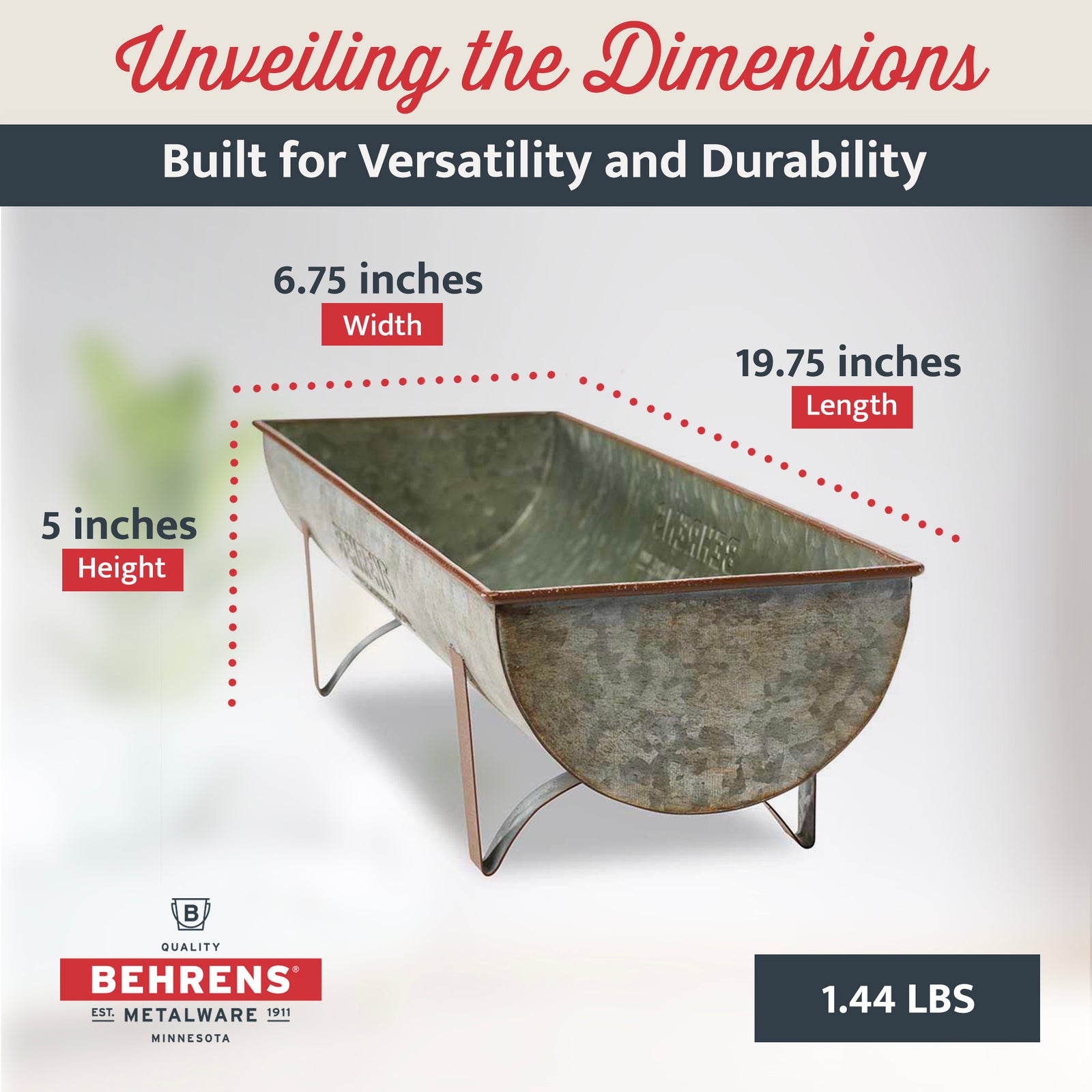 Behrens Versatile Large 19.75 Inch Galvanized Steel Trough Planter, Steel Gray - VMInnovations