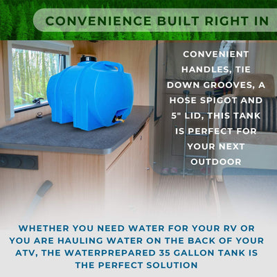 WaterPrepared 35 Gal Utility Water Tank w/Large Cap, 3/4" Brass Spigot & Handles