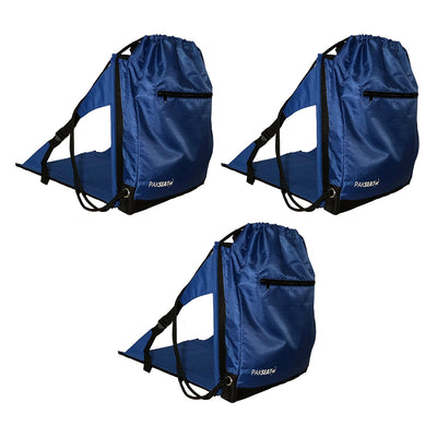 Ostrich PakSeat Padded Folding Stadium Seat Backpack String Bag, Blue (3 Pack)