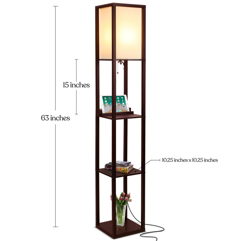 Brightech Floor Lamp w/ Shelves & Wireless Charging, Havana Brown (Open Box)