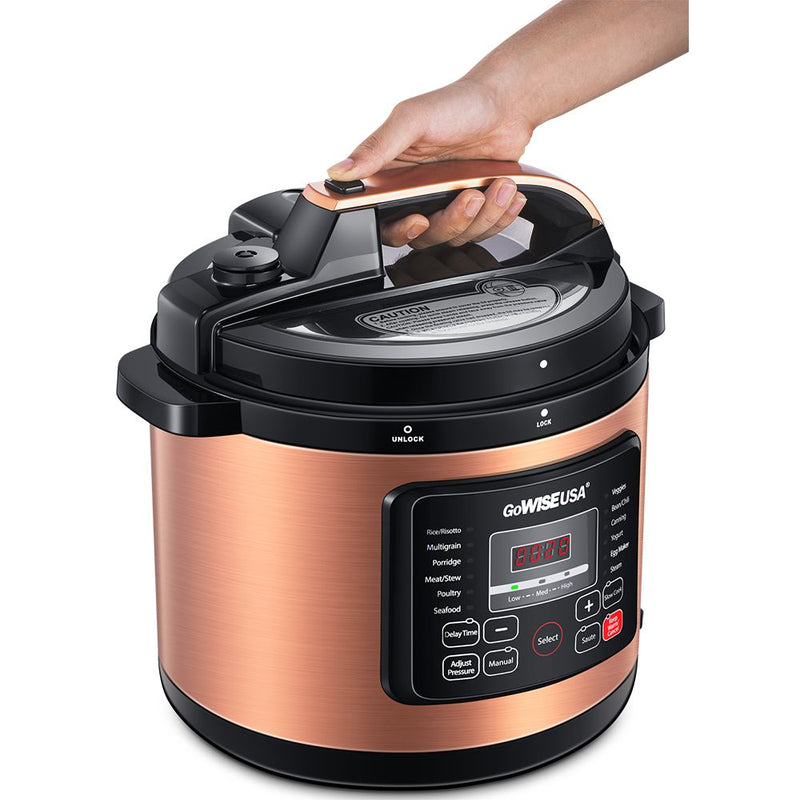 GoWISE USA 8-Quart 12-in-1 Electric Pressure Cooker and 50-Recipe Book, Copper