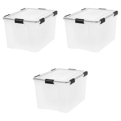 IRIS USA Weathertight 74 Quart Buckle Down Storage Latch Box Container (3 Pack)