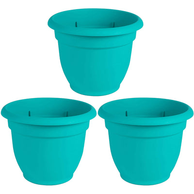 Bloem Ariana 16 Inch Indoor & Outdoor Self Watering Planter Pot, Blue (3 Pack)