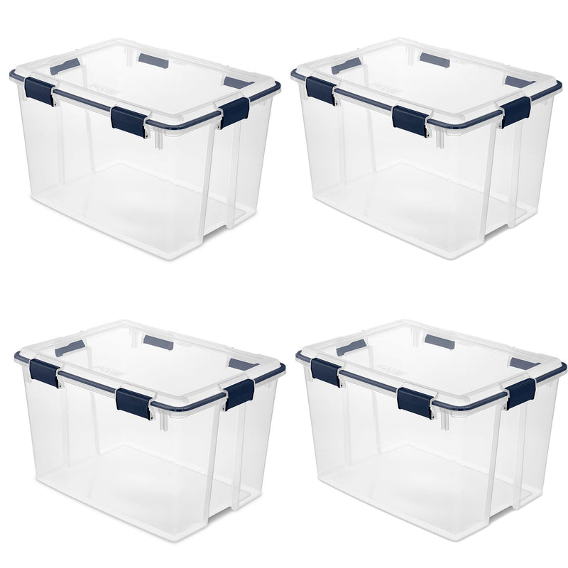 Sterilite 80 Quart Box Storage Bin with Lid and Latch, Clear/Blue Cove (4 Pack)