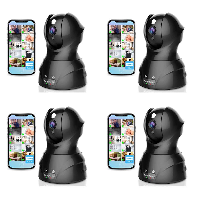 SereneLife IPCAMHD82 IP WIFI 1080p HD Remote App Control Security Camera, 4 Pack