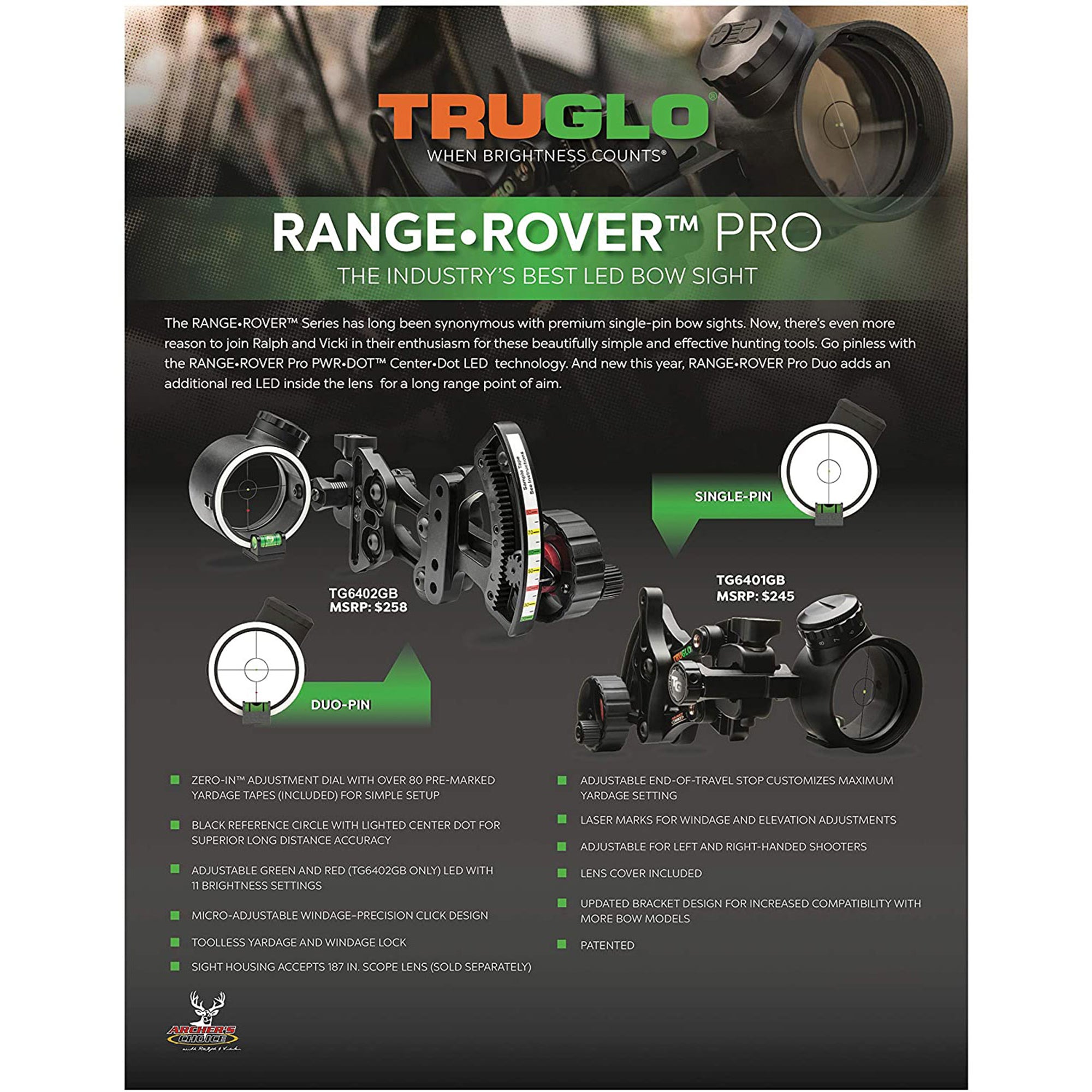 TruGlo Pro Power Dot Illuminated Adjustable Range Rover LED Bow Sight (2 Pack) - VMInnovations