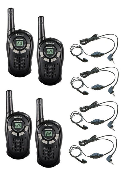 2 PAIR COBRA CX110 16 Mile 22 Channel Walkie Talkie 2-Way Radios + 4 Headsets