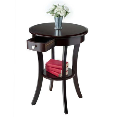 Winsome Sasha Wooden Round Home Accent Side Table with 1 Drawer, Cappuccino