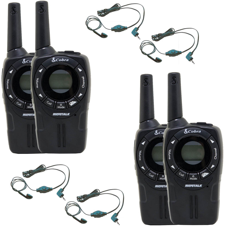 (4) NEW COBRA CXT235 MicroTalk 20 Mile Walkie Talkie 2-Way Radios + (4) Headsets