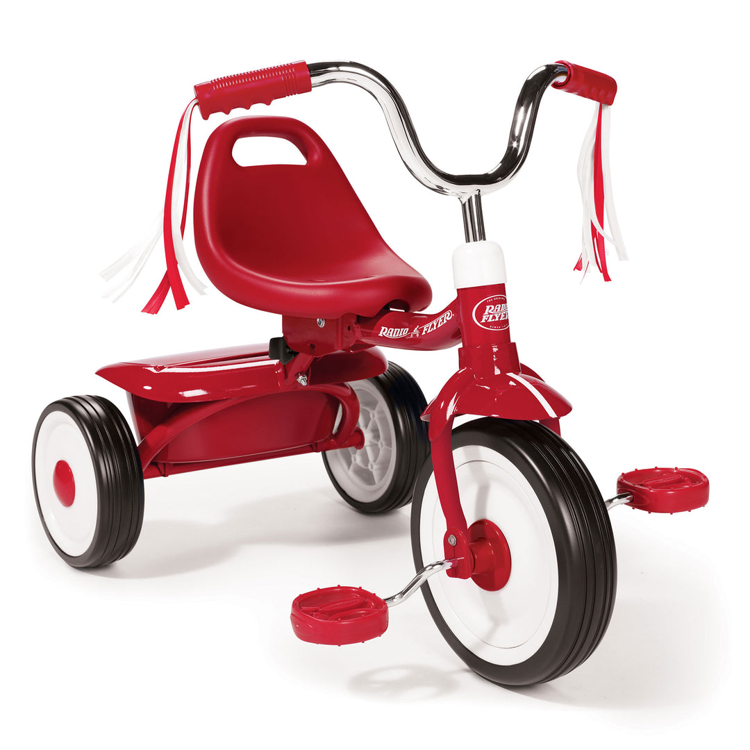 Radio Flyer 411S Kids Toddler Beginner Trike Tricycle Bike with Storage Bin, Red - VMInnovations
