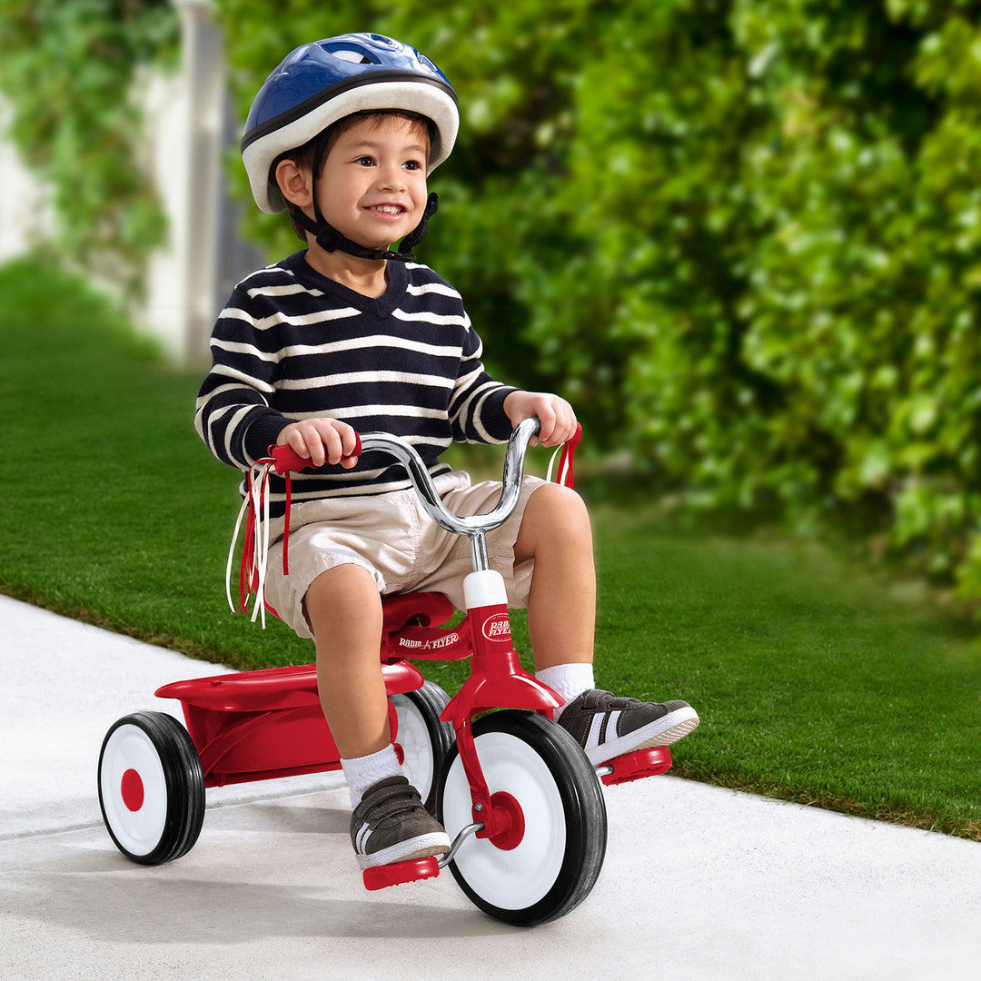 Radio Flyer 411S Kids Toddler Beginner Trike Tricycle Bike with Storage Bin, Red - VMInnovations