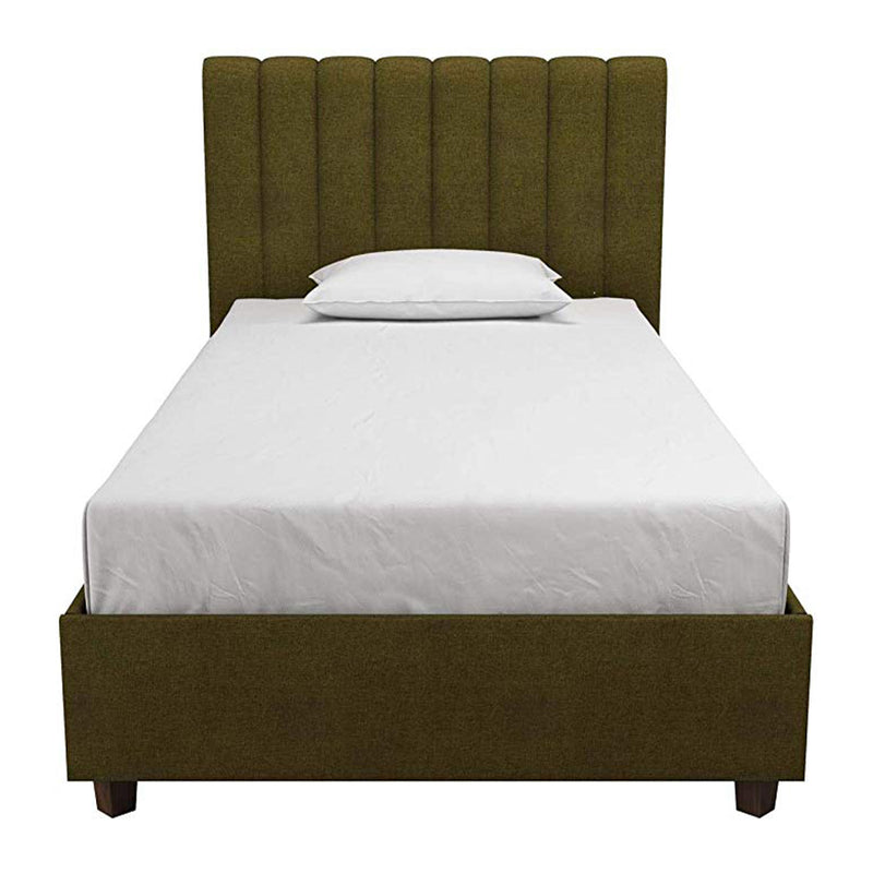 Dorel Novogratz Brittany Upholstered Platform Bed Fram Twin Size, Green Linen