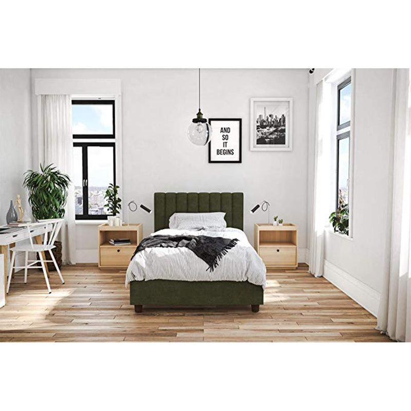 Dorel Novogratz Brittany Upholstered Platform Bed Fram Twin Size, Green Linen
