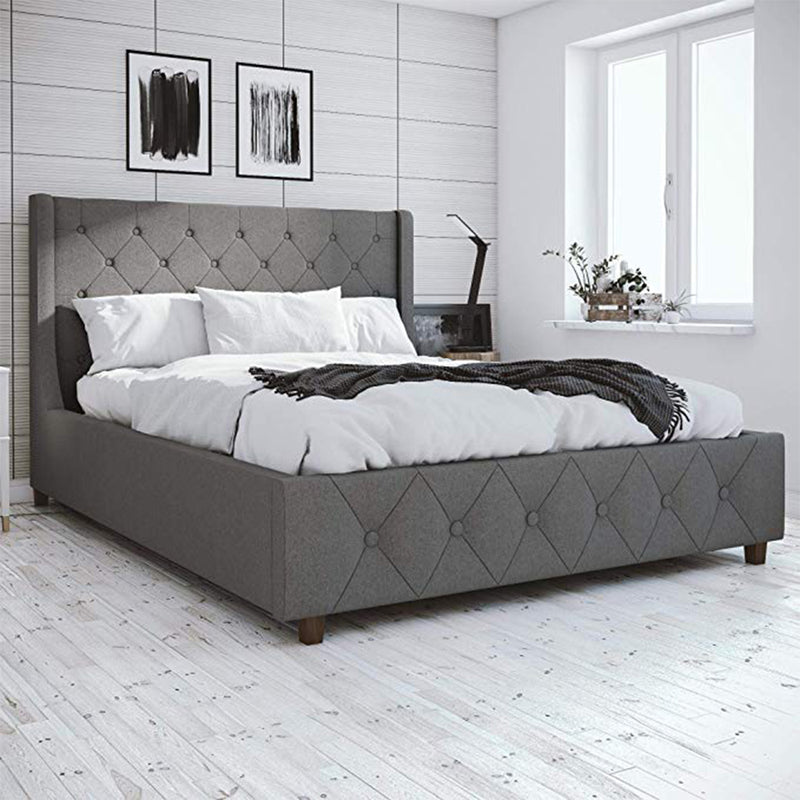 Dorel 4238429 CosmoLiving Mercer Upholstered Bed Frame Full Size, Gray Linen