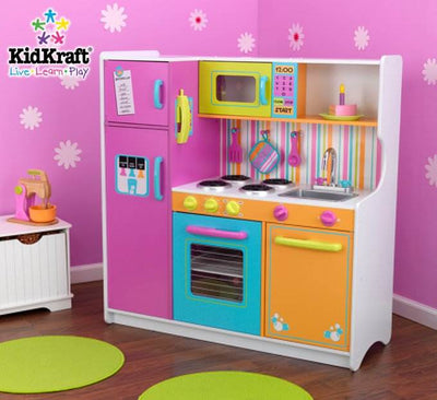 KidKraft Big & Bright Kids Pretend Play Kitchen Set w/ 27 Piece Dish Set