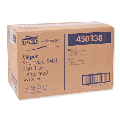Tork 450338 Advanced ShopMax Soft Cleaning Wiper 450 Centerfeed Refill, Blue