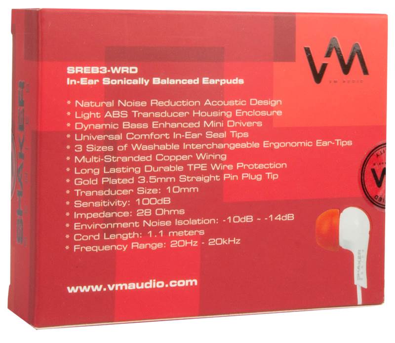 2 VM Audio SREB3 In Ear Earphones Earbuds MP3/iPod iPhone Headphones - White Red - VMInnovations