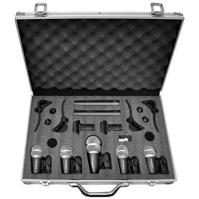 New Pyle Pro PDKM7 7 Piece Microphones Wired Drum Kit w/Mounting Accesories+Case