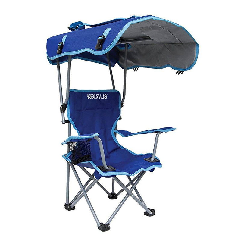 Kelsyus Kids Original Folding Backpack Lounge Chair with Canopy, Blue (2 Pack)