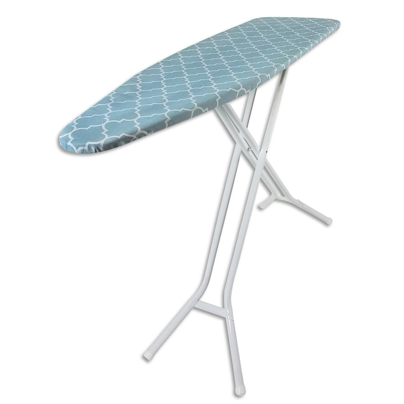 Homz 4 Leg Steel Top Folding Ironing Board with White Frame & Blue Lattice Cover