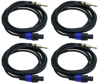 4) PYLE PPSJ15 15FT 12 Gauge Ga Speakon to 1/4'' Professional Pro Speaker Cables