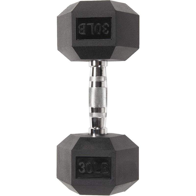 Sporzon Single Rubber Encased Hexagon Handheld Free Weight Dumbbell, 30 Pounds