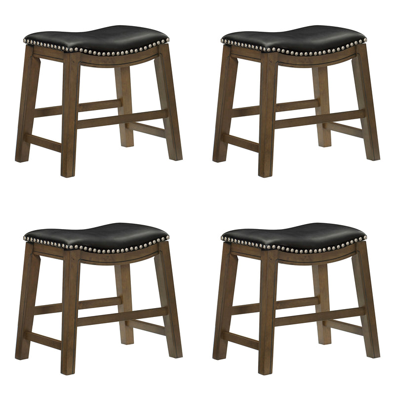 Homelegance 18-inch Dining Height Wooden Bar Stool Saddle Seat, Black (4 Pack)