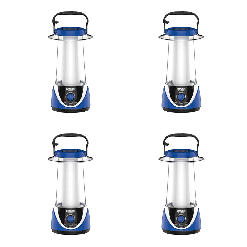 Ludger Power & Light Solar Rechargeable Light Lantern w/ Dimmer, Blue (4 Pack)