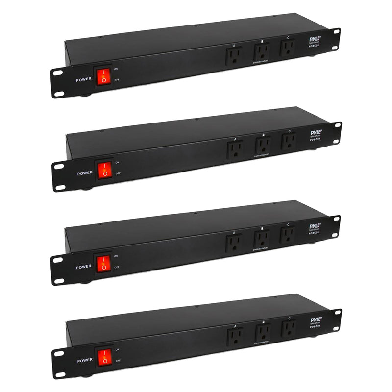 Pyle PDBC50 15 Amp Rack Mountable 9 Outlet Power Strip Surge Protector (4 Pack)