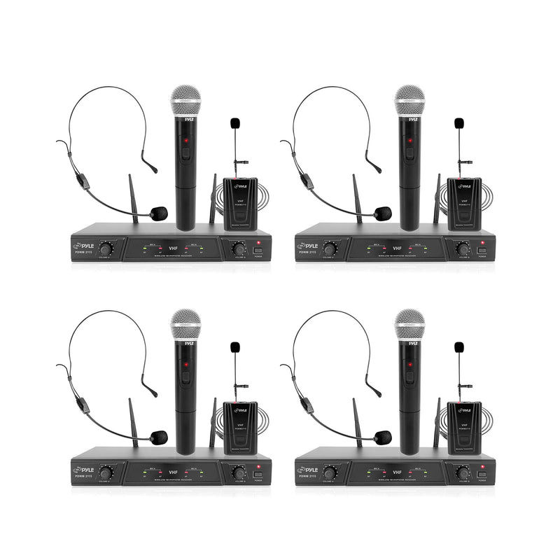 Pyle PDWM2115 VHF 2 Channel Wireless Handheld and Headset Mic Receiver (4 Pack)