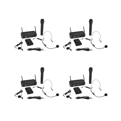 Pyle 4 x PDWM2140 VHF 2 Channel Wireless Handheld and Headset Mic Set (4 Pack)
