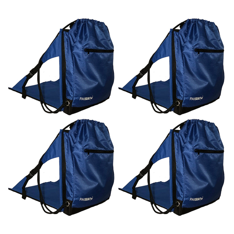 Ostrich PakSeat Padded Folding Stadium Seat Backpack String Bag, Blue (4 Pack)