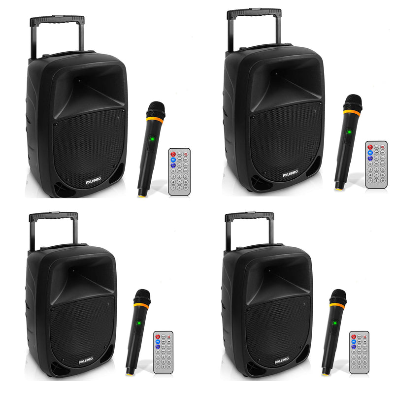 Pyle Bluetooth Portable Stereo Karaoke Speaker with Wireless Microphone (4 Pack)
