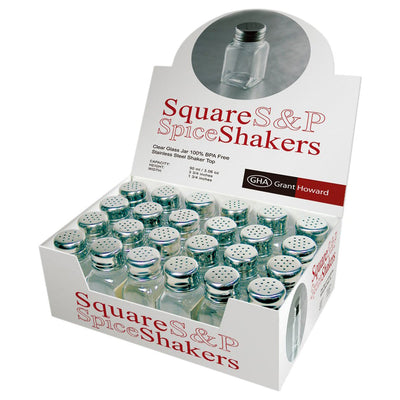 Grant Howard 3 Ounce Glass Spice Jars, Set of 24 w/ Salt and Pepper Shaker Set