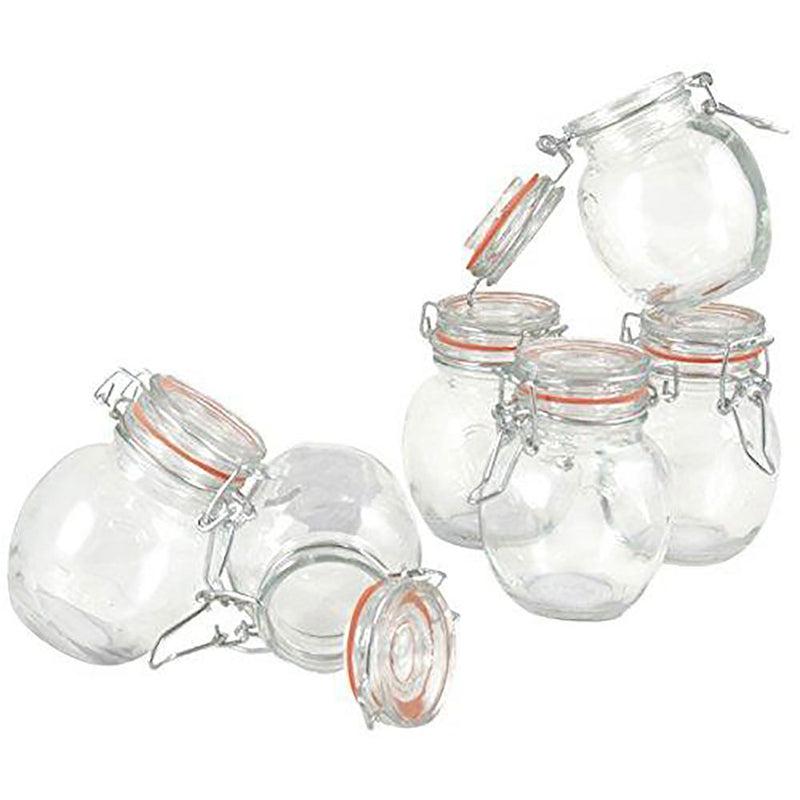 Grant Howard 3 Ounce Pot Belly Clear Glass Spice Jars with Clear Lids, Set of 24
